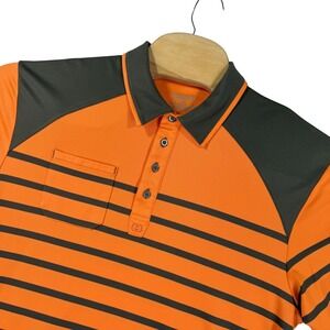 OGIO Mens Large Orange Gray Striped Performance Golf Polo Shirt Short Sleeve L
